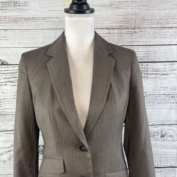 Anne Klein Blazer Jacket size 2 Brown Pinstripe Stretch Career Professional Suit - Picture 3 of 12